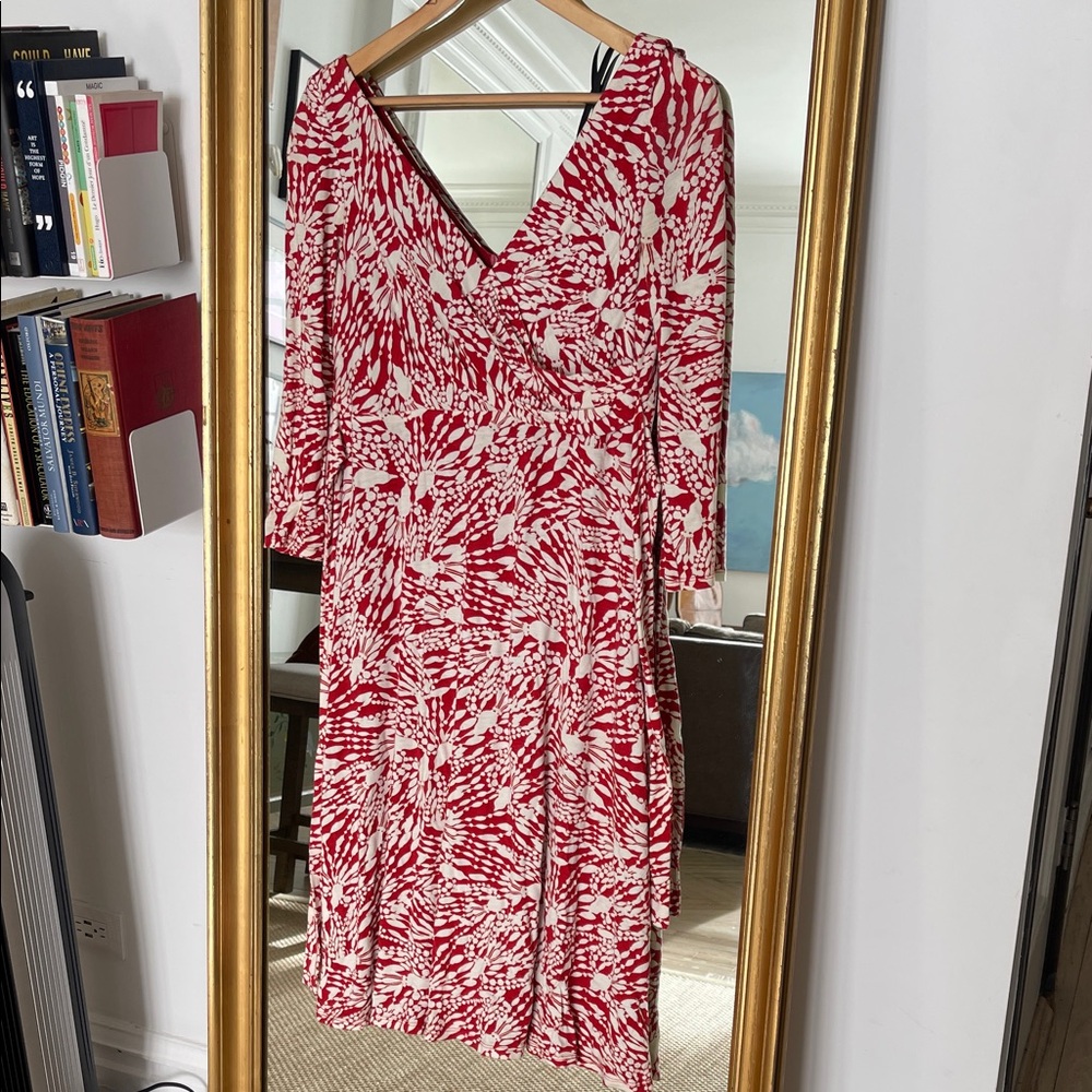 David Meister Red and White Long Sleeve Dress